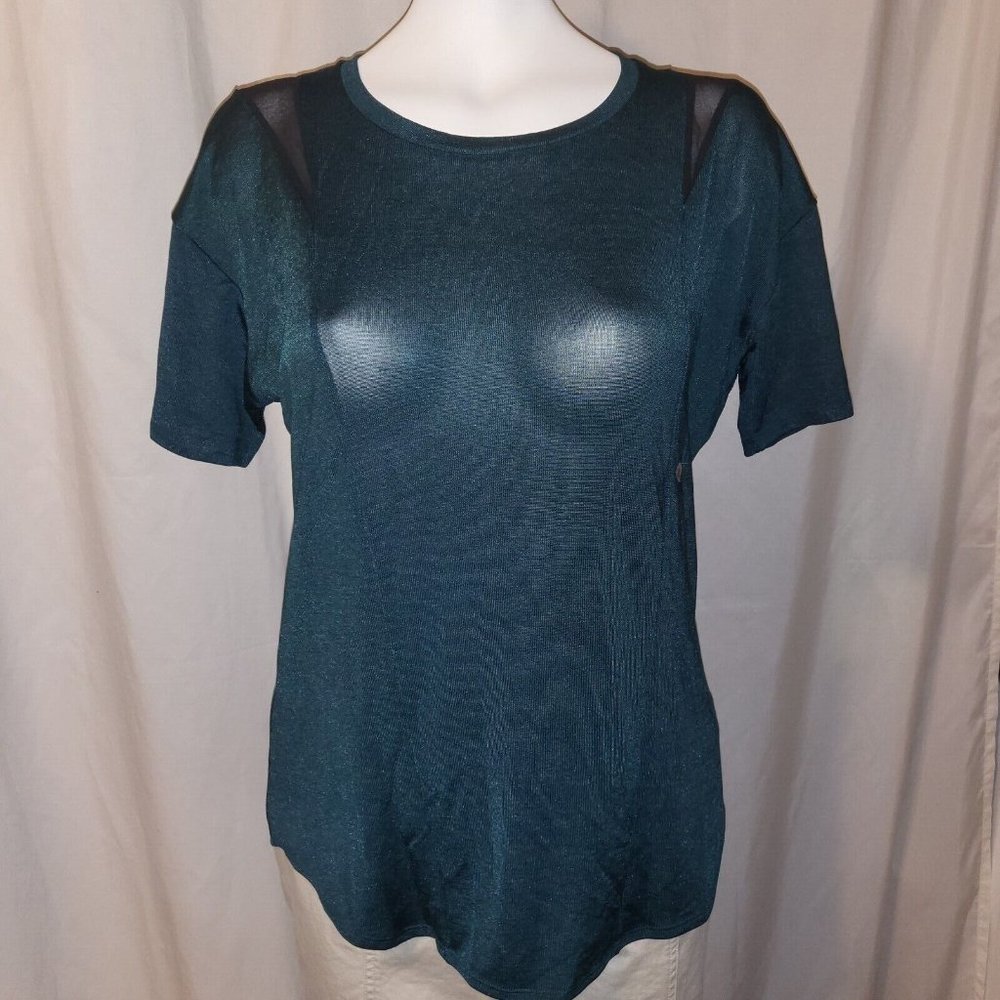 DKNY Women's Athletic Mesh T-Shirt Small Rainforest Green Short Sleeve NWT